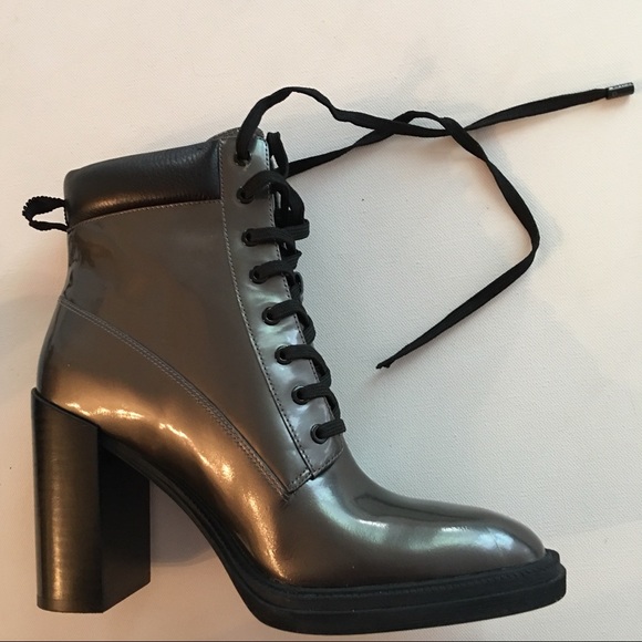 Kenneth Cole Metallic Gray Lace-Up Ankle Boots - Picture 2 of 6